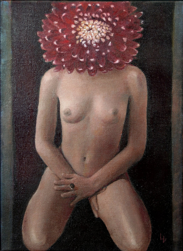 femme-fleur, nu, dahlia