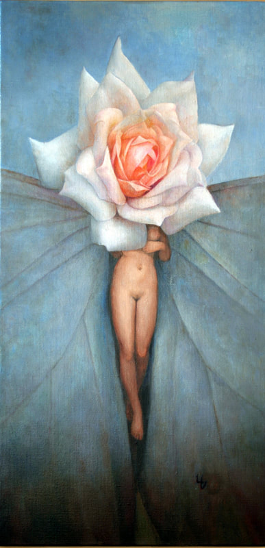 Louise Girardin, femme-fleur, nu, rose