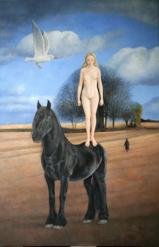 Louise Girardin, équilibre, cheval, nu, paysage, réalisme magique